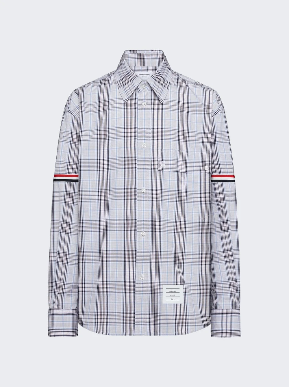 Plaid Check Poplin Armband Oversized Shirt Blue - 1