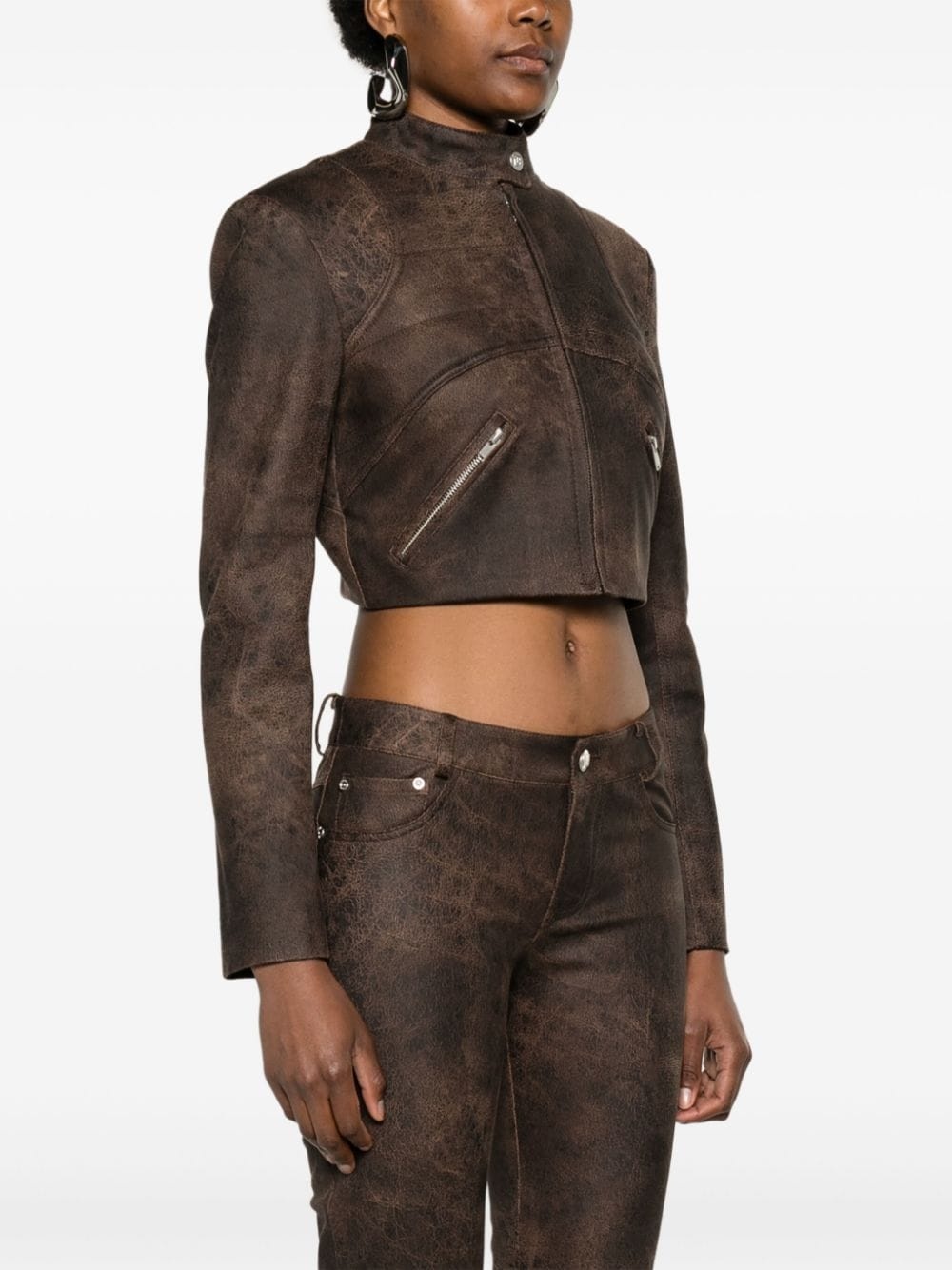 cracked cropped faux-leather jacket - 3