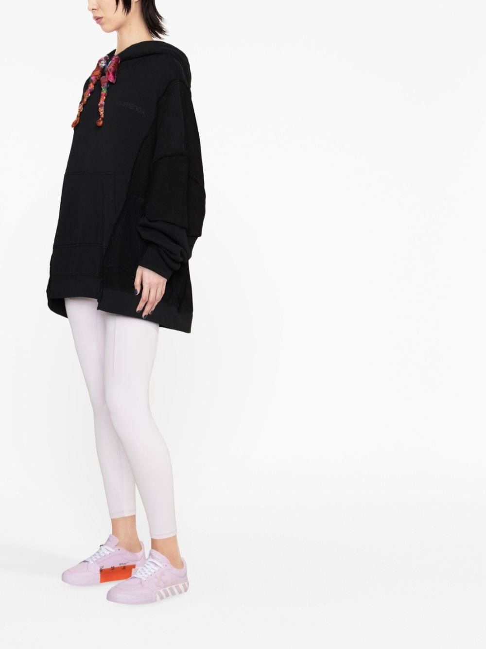 towelling-finish panelled cotton hoodie - 3