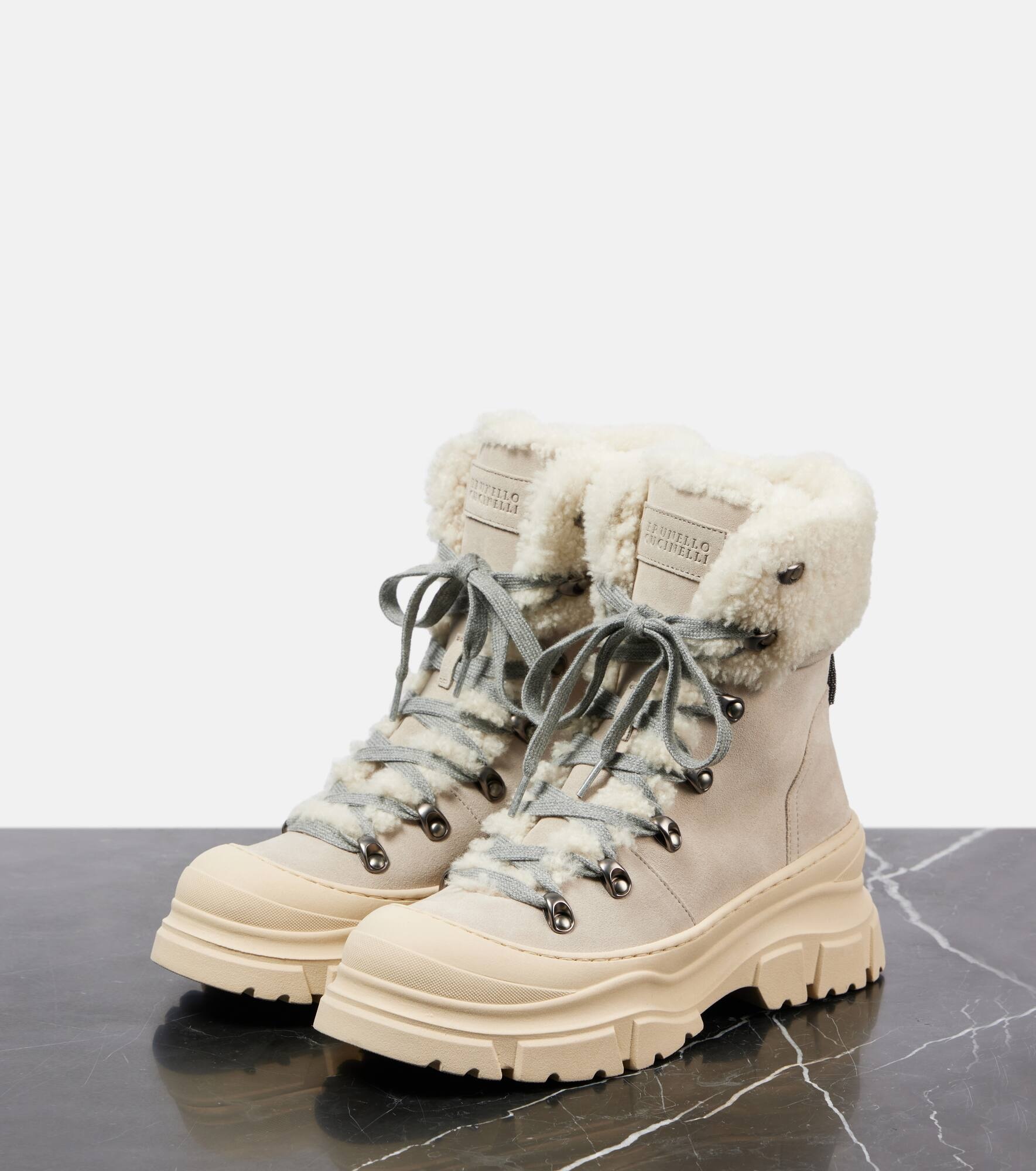 Shearling-lined leather lace-up boots - 4