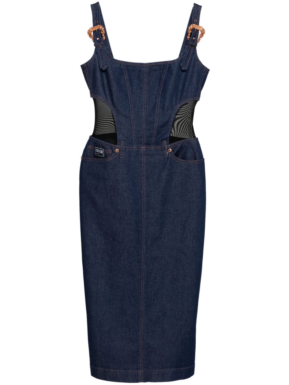 VERSACE JEANS COUTURE buckle-straps denim midi dress