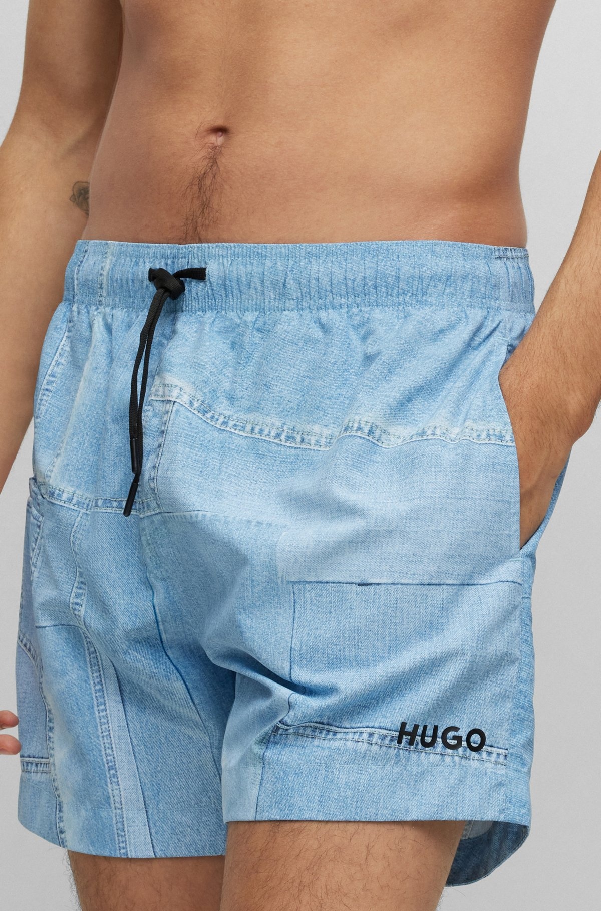QUICK-DRY SWIM SHORTS WITH DENIM PRINT - 3