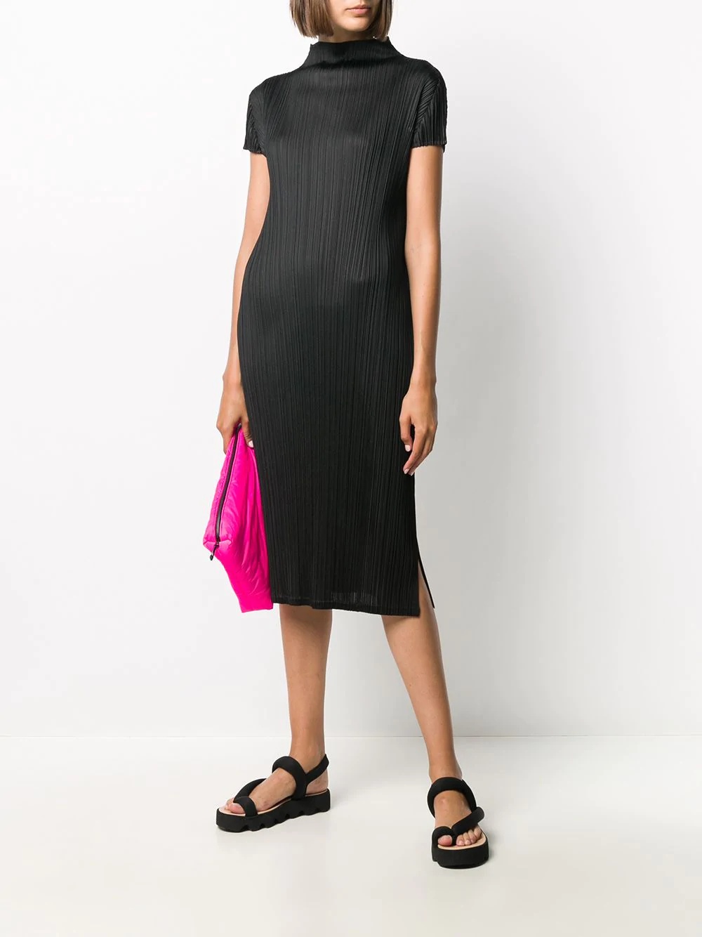 funnel-neck pleated midi dress - 2