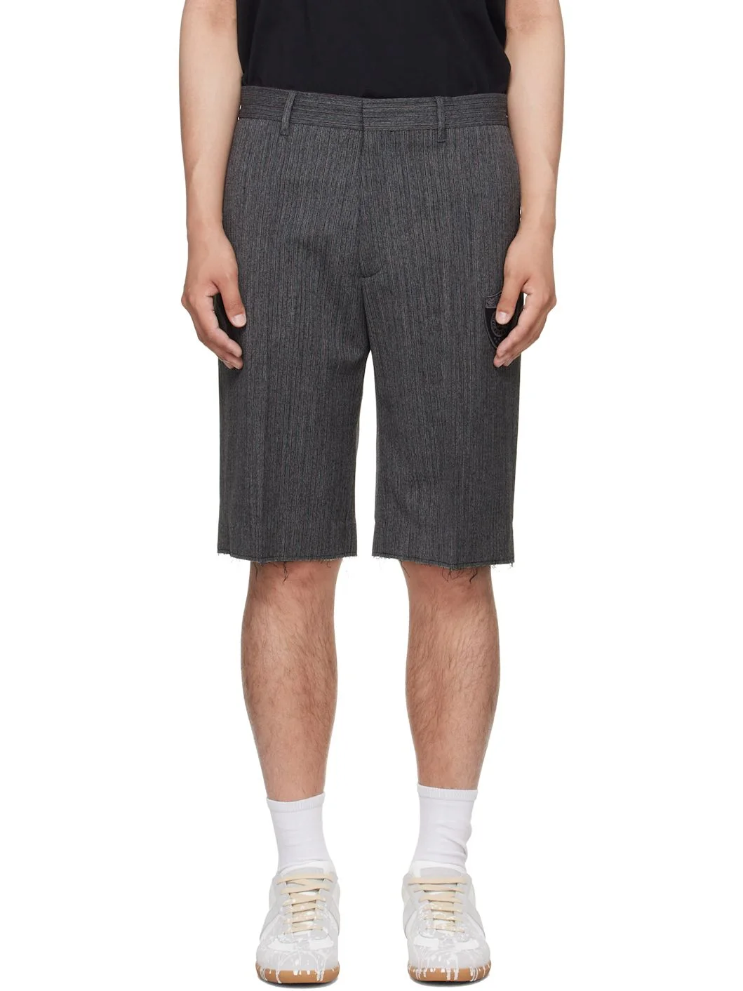 Gray Pinstripe Wool-Blend Shorts - 1