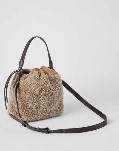 Brunello Cucinelli Curly shearling and suede bucket bag with monili outlook