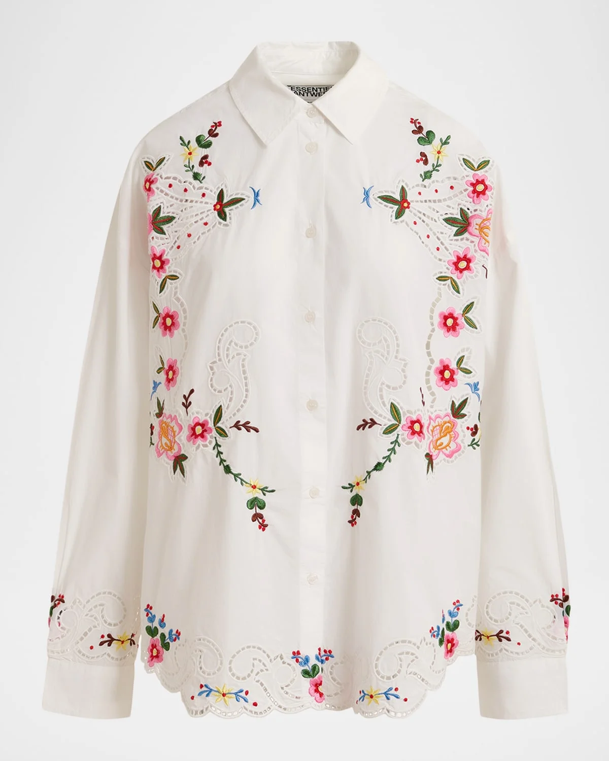 Floral Embroidered Oversized Cotton Shirt - 1