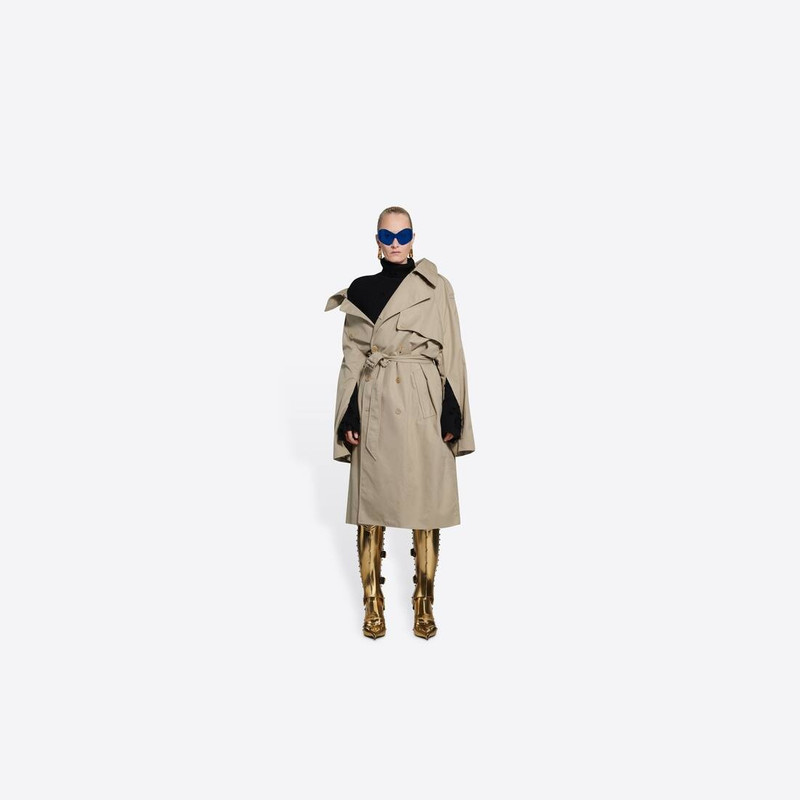 BALENCIAGA Off-shoulder Trench Coat in Beige outlook