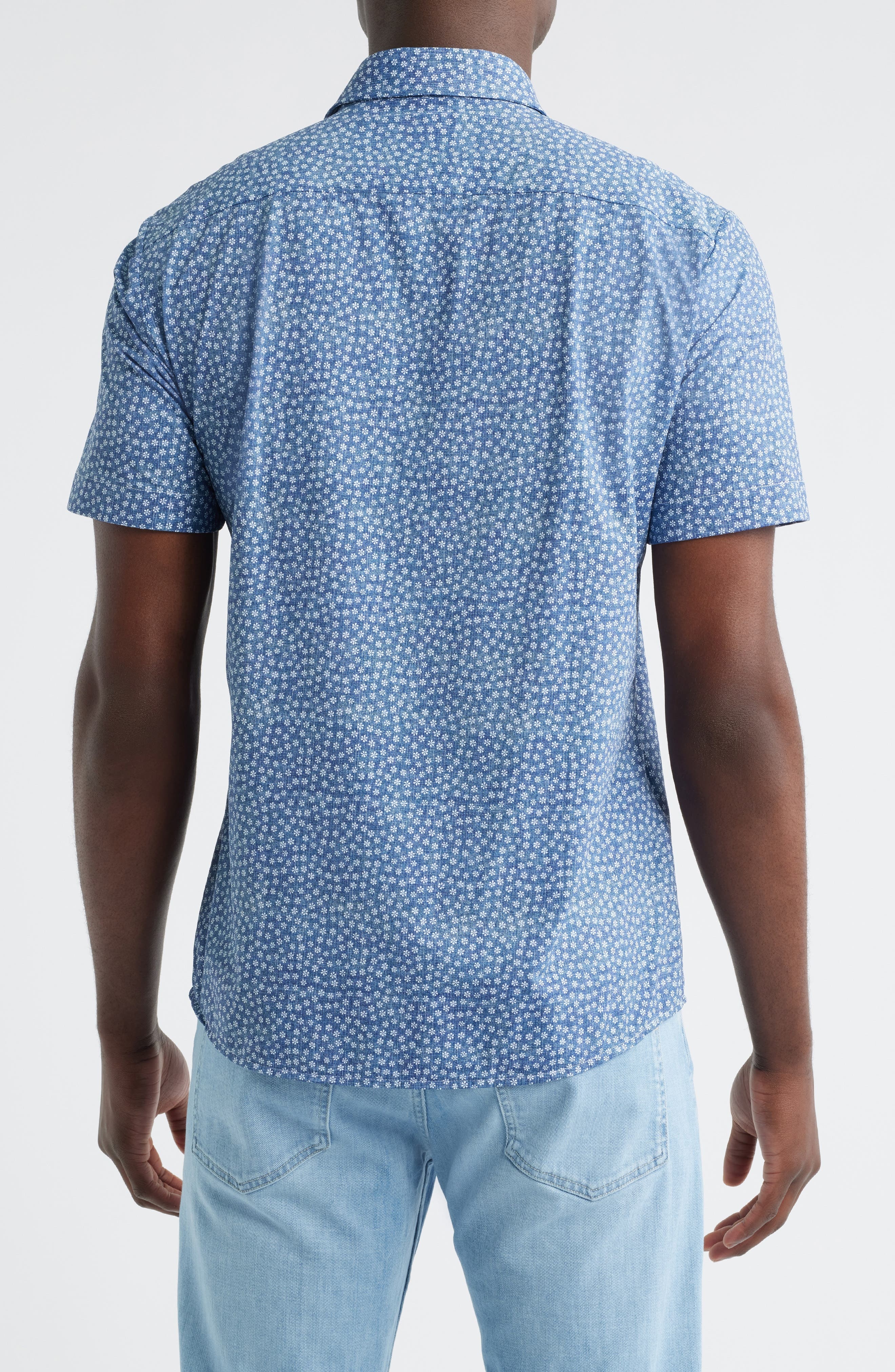 BOSS Roan Ken Short Sleeve Button-Up Shirt in Dark Blue at Nordstrom - 3