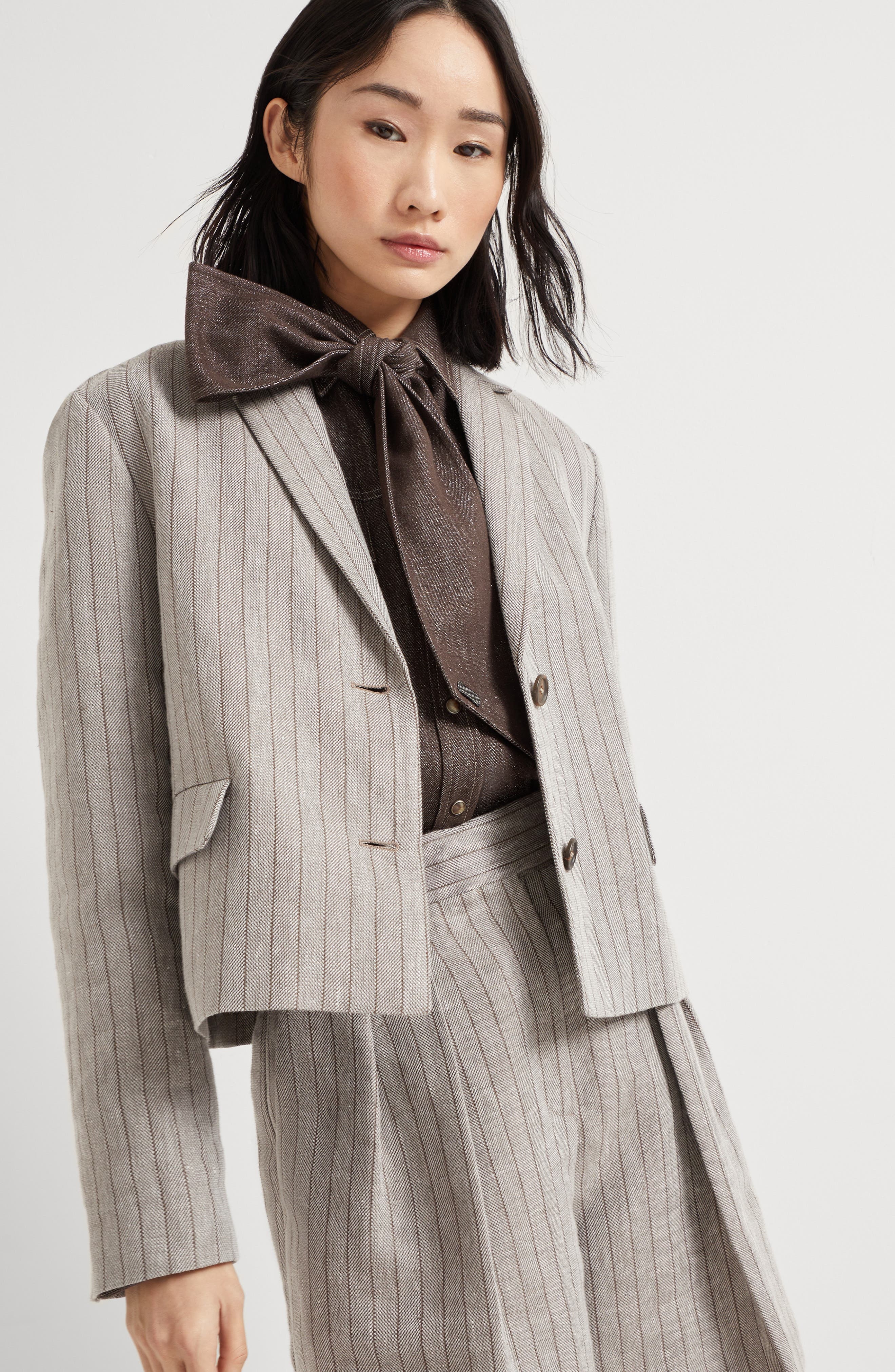 Brunello Cucinelli Cropped blazer with monili in Grey at Nordstrom - 5