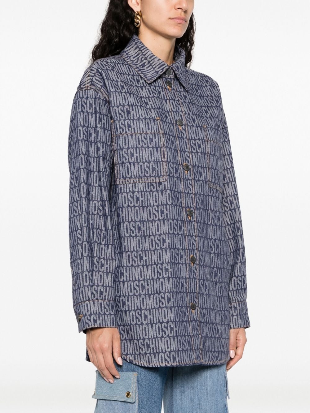 logo-jacquard denim shirt - 3