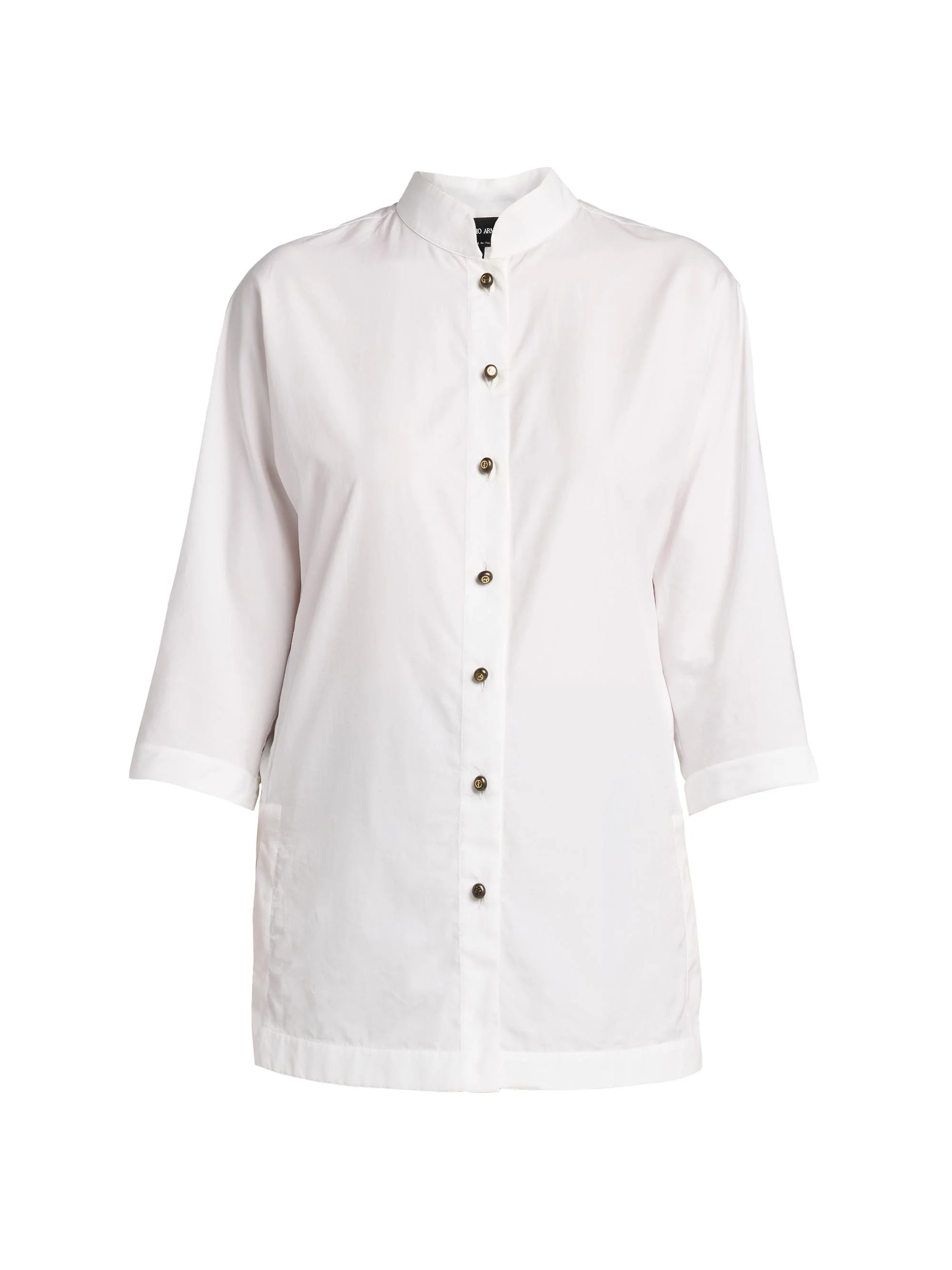 Women's Longline Cotton Poplin Button-Front Blouse - Solid White - 1
