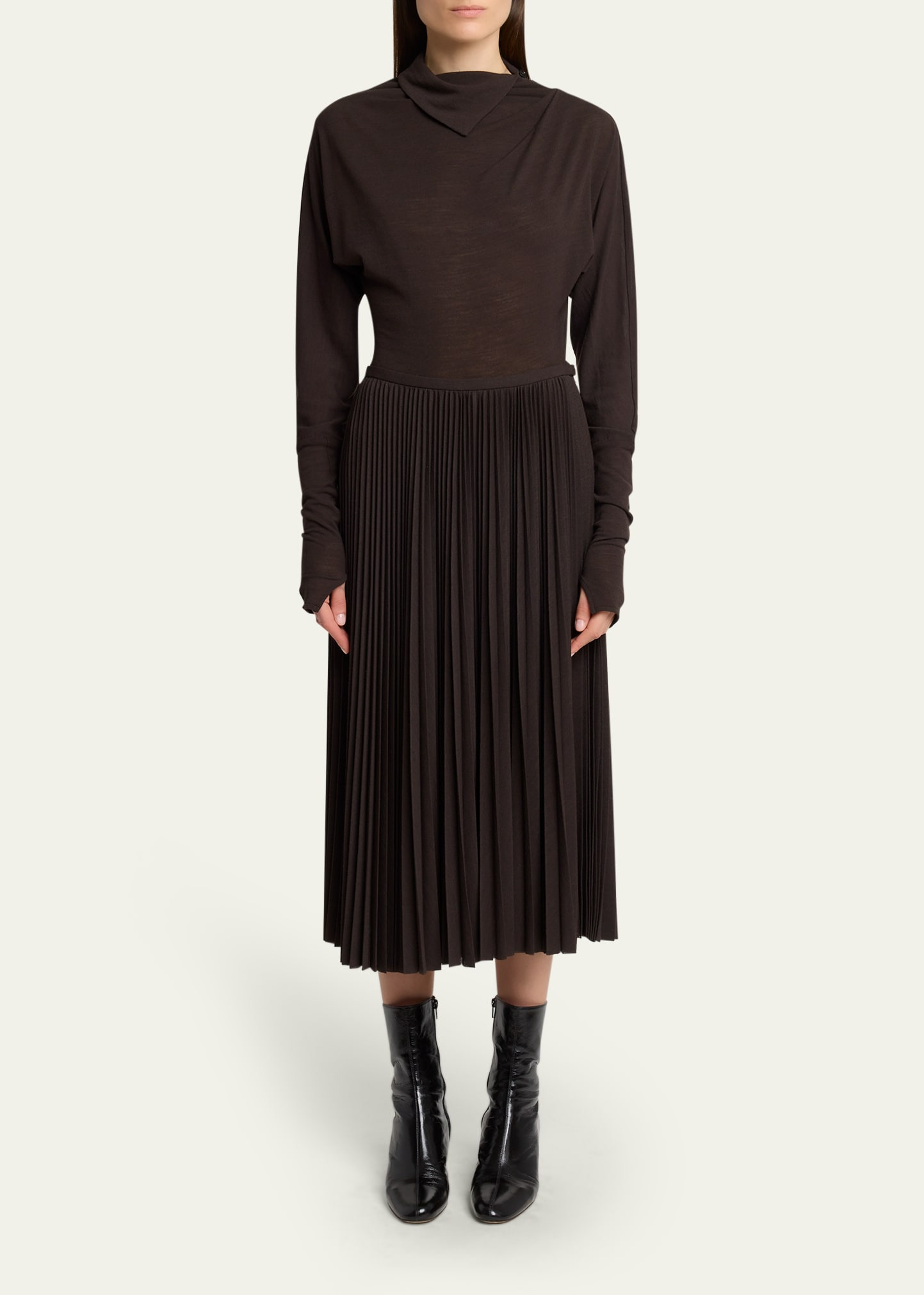 Eda Pleated Jersey Midi Skirt - 2