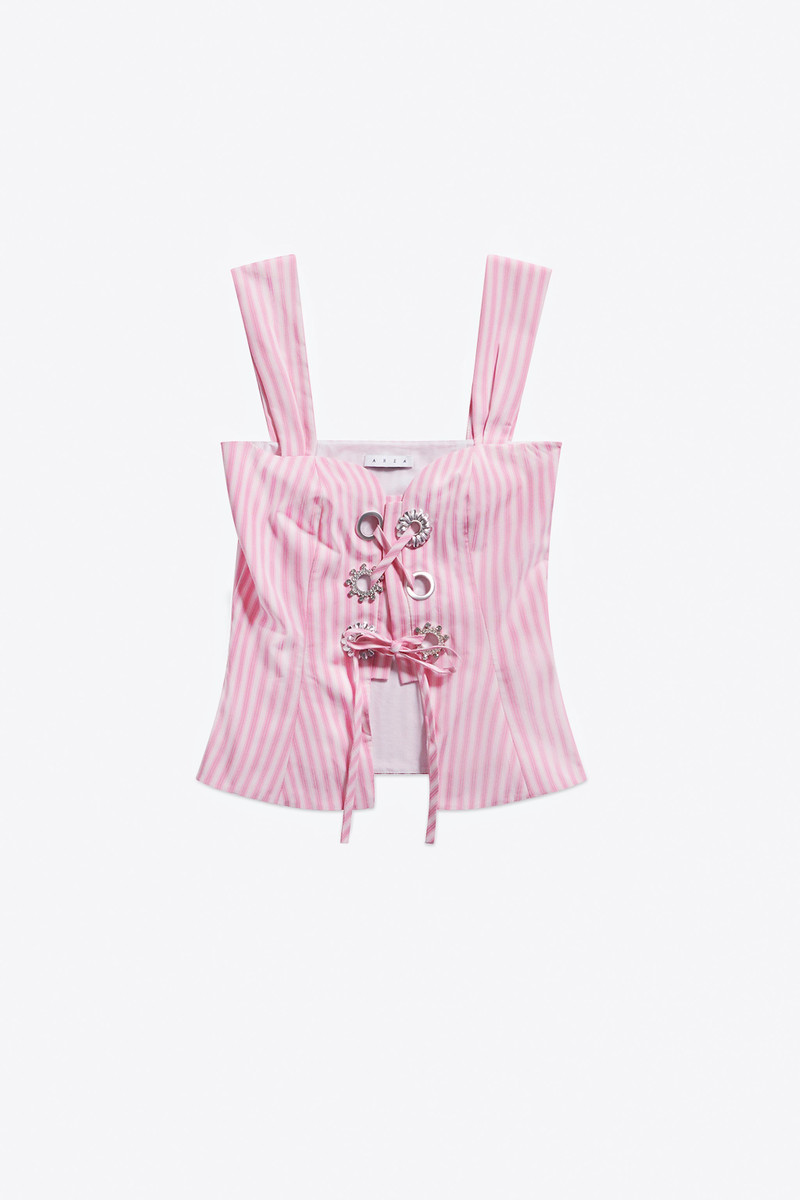 CRYSTAL GROMMET POPLIN CORSET TOP 1