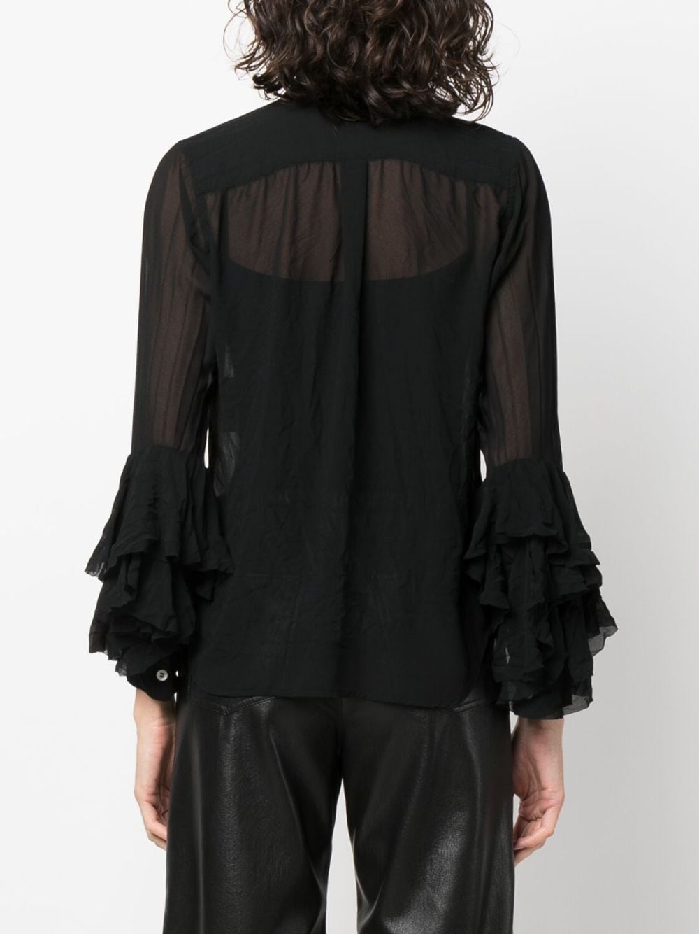 ruffle-detailed semi-sheer shirt - 4