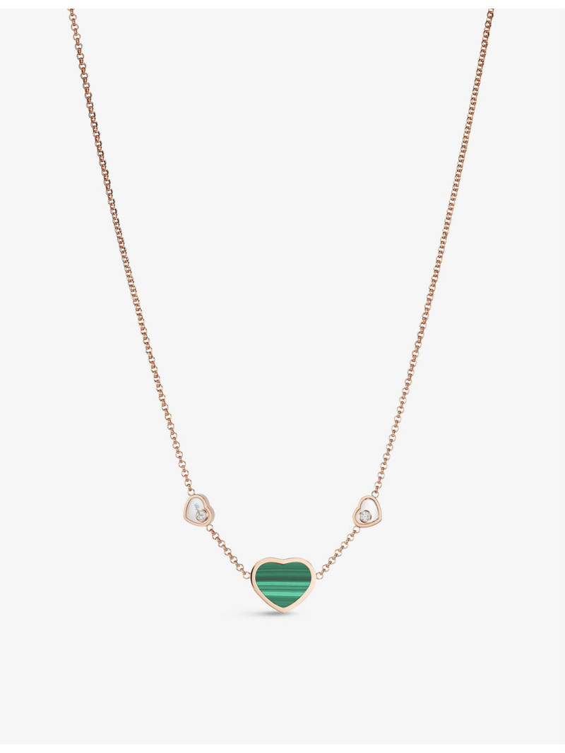 Chopard Happy Hearts 18ct rose-gold, 0.1ct diamond and malachite necklace outlook