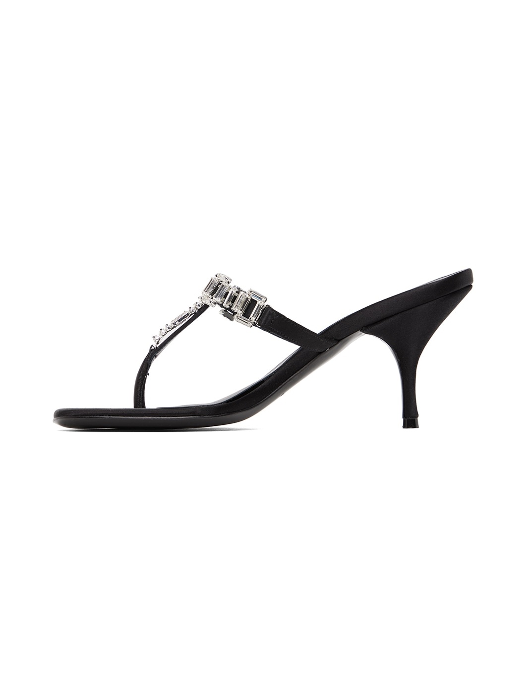 Black Crystal Thong Heeled Sandals - 3