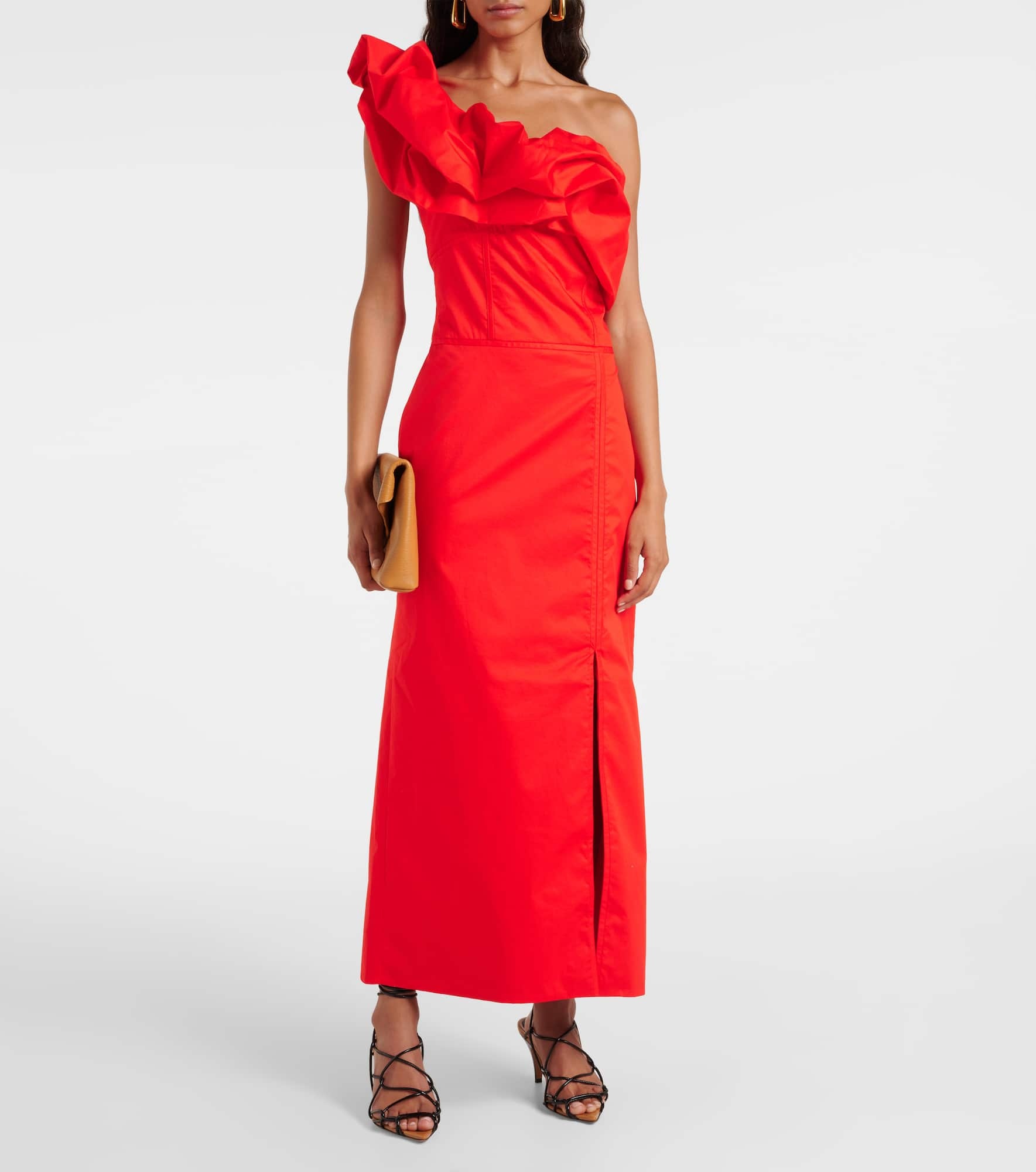 Ruffled one-shoulder poplin gown - 2