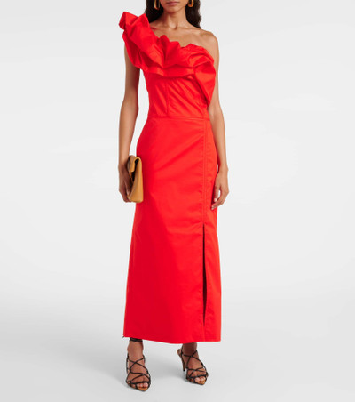 Johanna Ortiz Ruffled one-shoulder poplin gown outlook