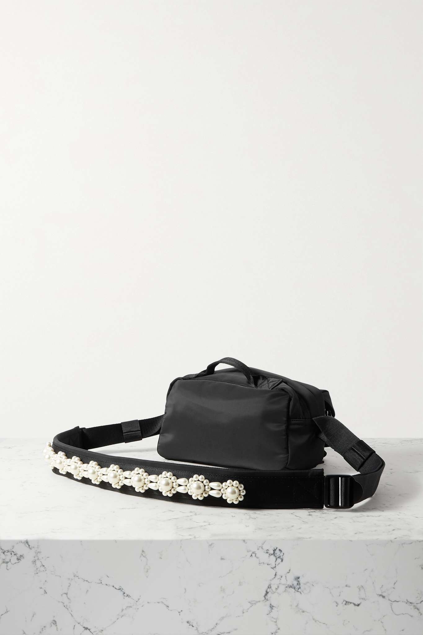 Bow and faux pearl-embellished shell belt bag - 3