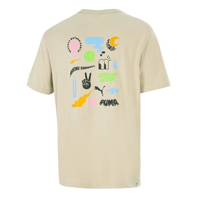 PUMA Athleisure Casual Sports Cartoon Printing Round Neck Short Sleeve Khaki 533039-42 - 1