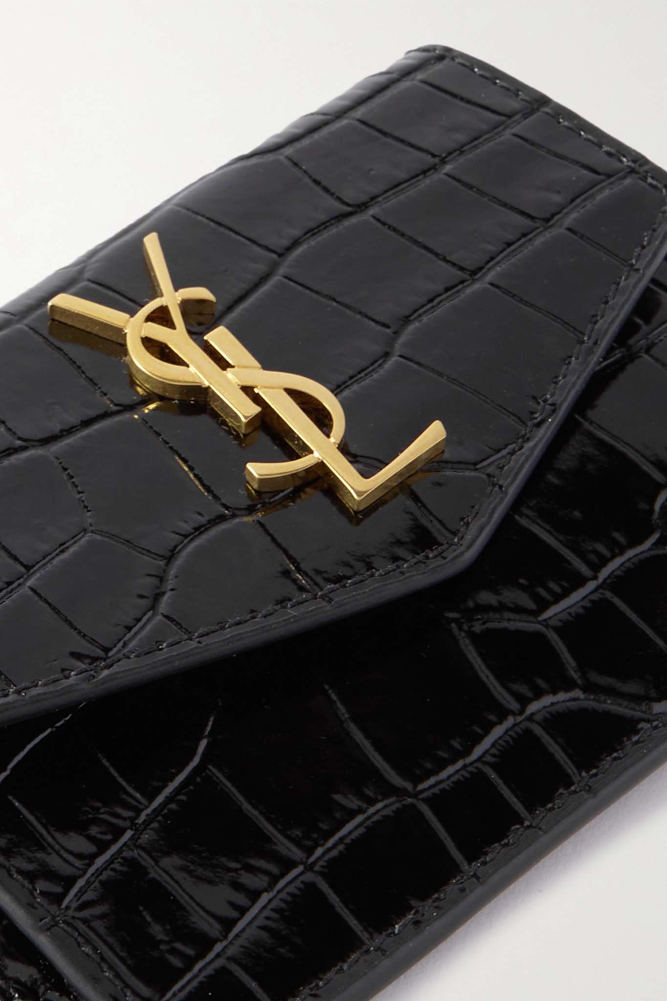 Uptown glossed croc-effect leather cardholder - 3