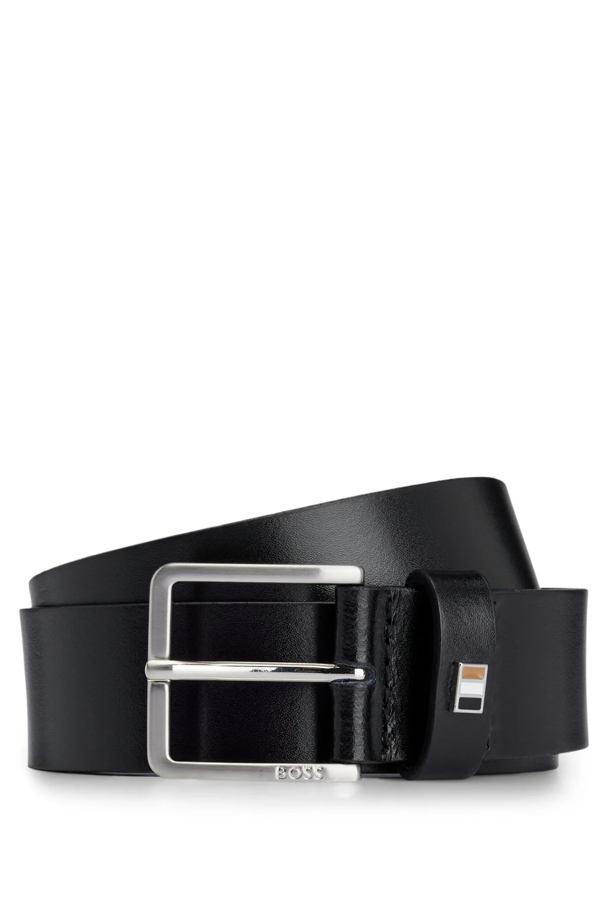 ITALIAN-LEATHER BELT WITH SIGNATURE-STRIPE KEEPER TRIM - 1
