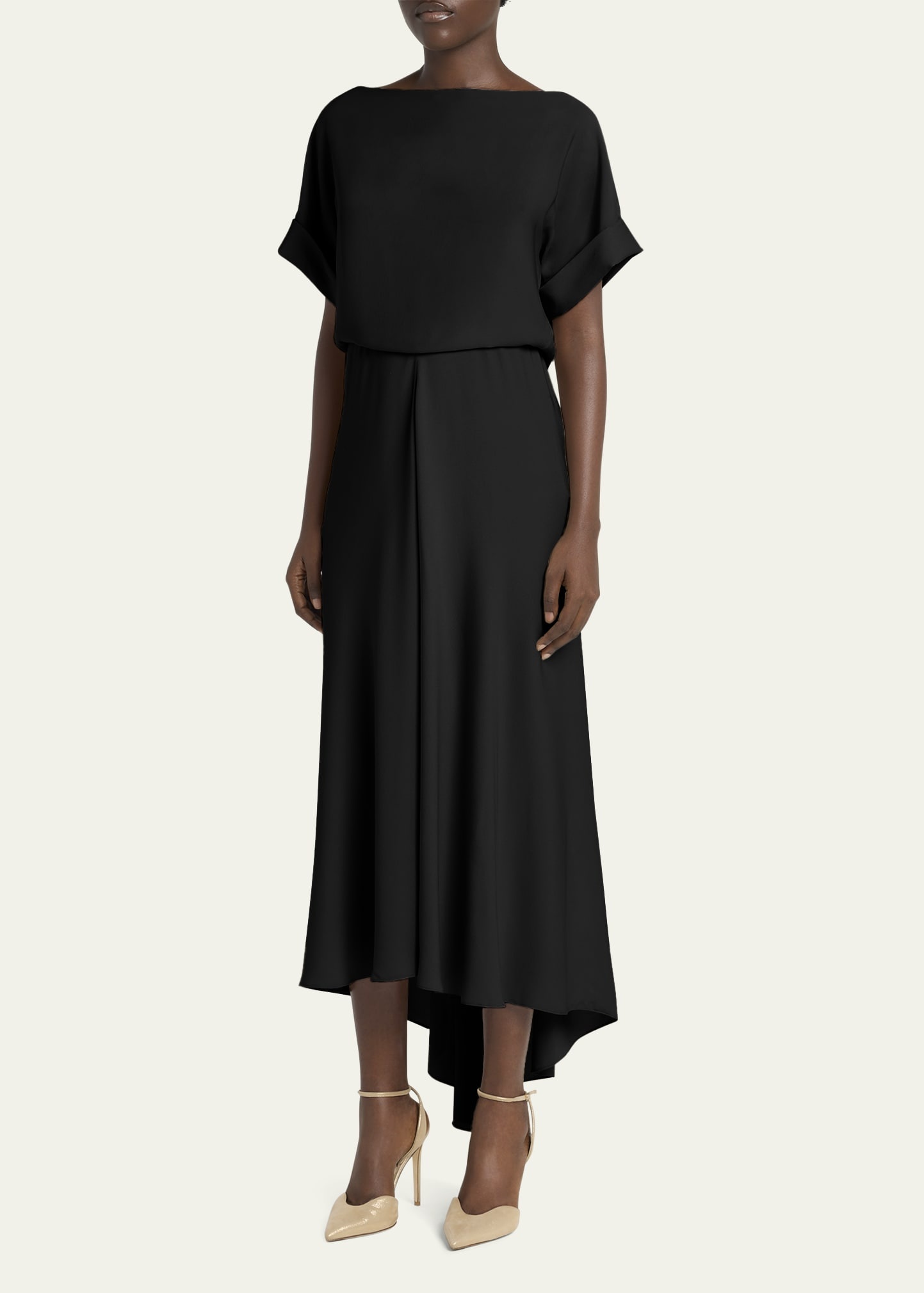 High-Low Boatneck Silk Dress - 4