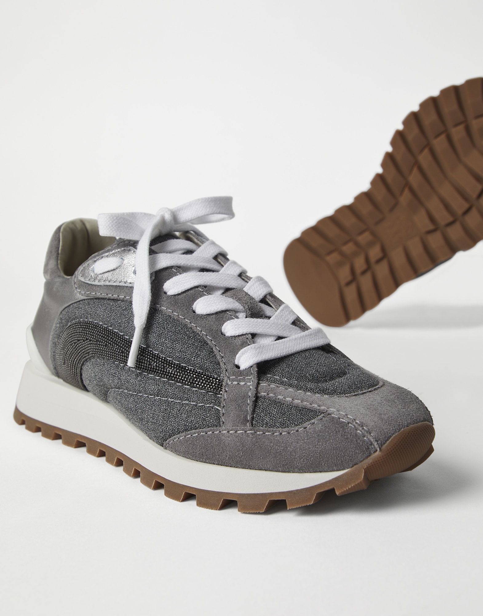 Virgin wool canvas and suede runners with precious stripe - 3