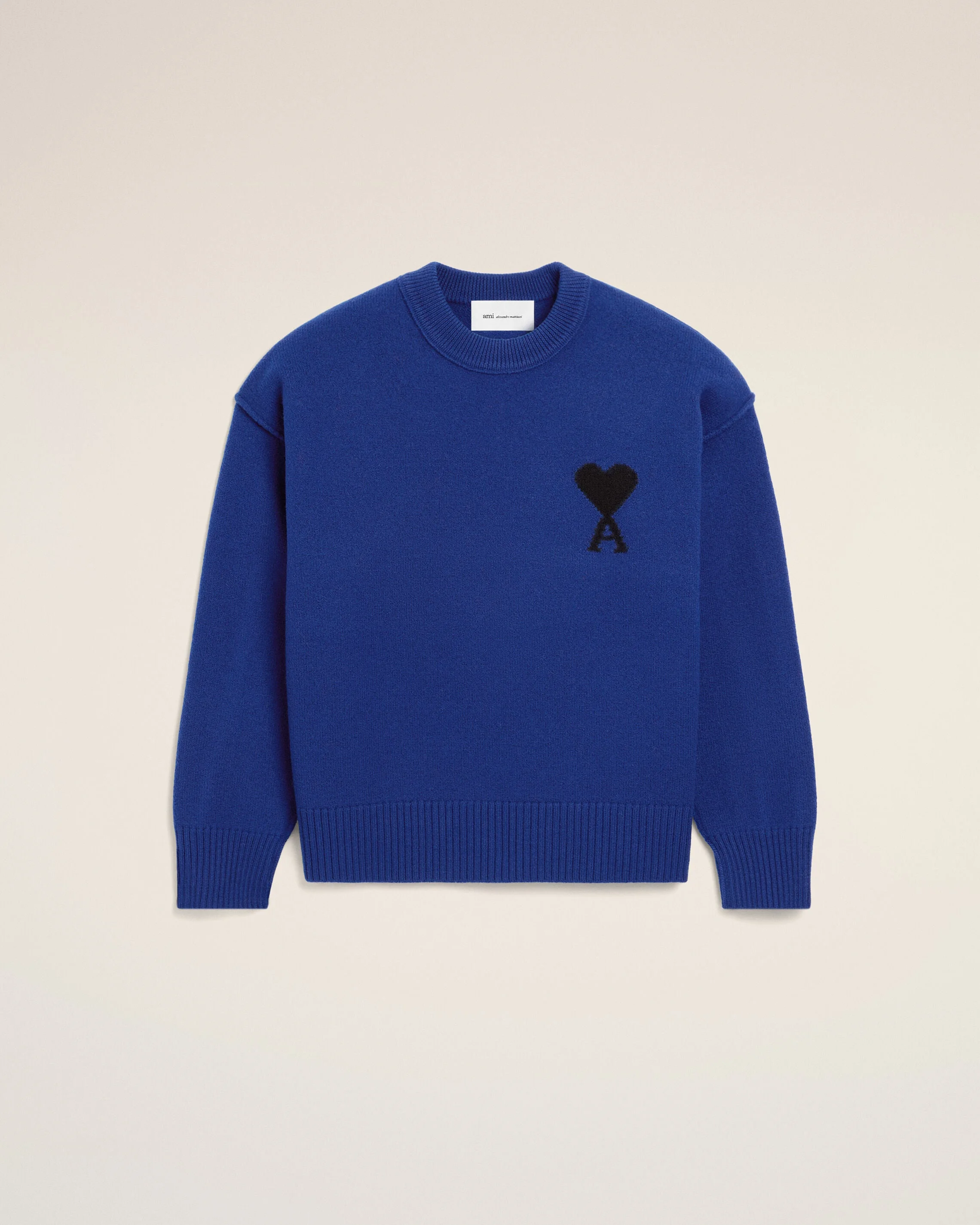 BLUE CREWNECK WOOL SWEATER WITH AMI DE COEUR - 1