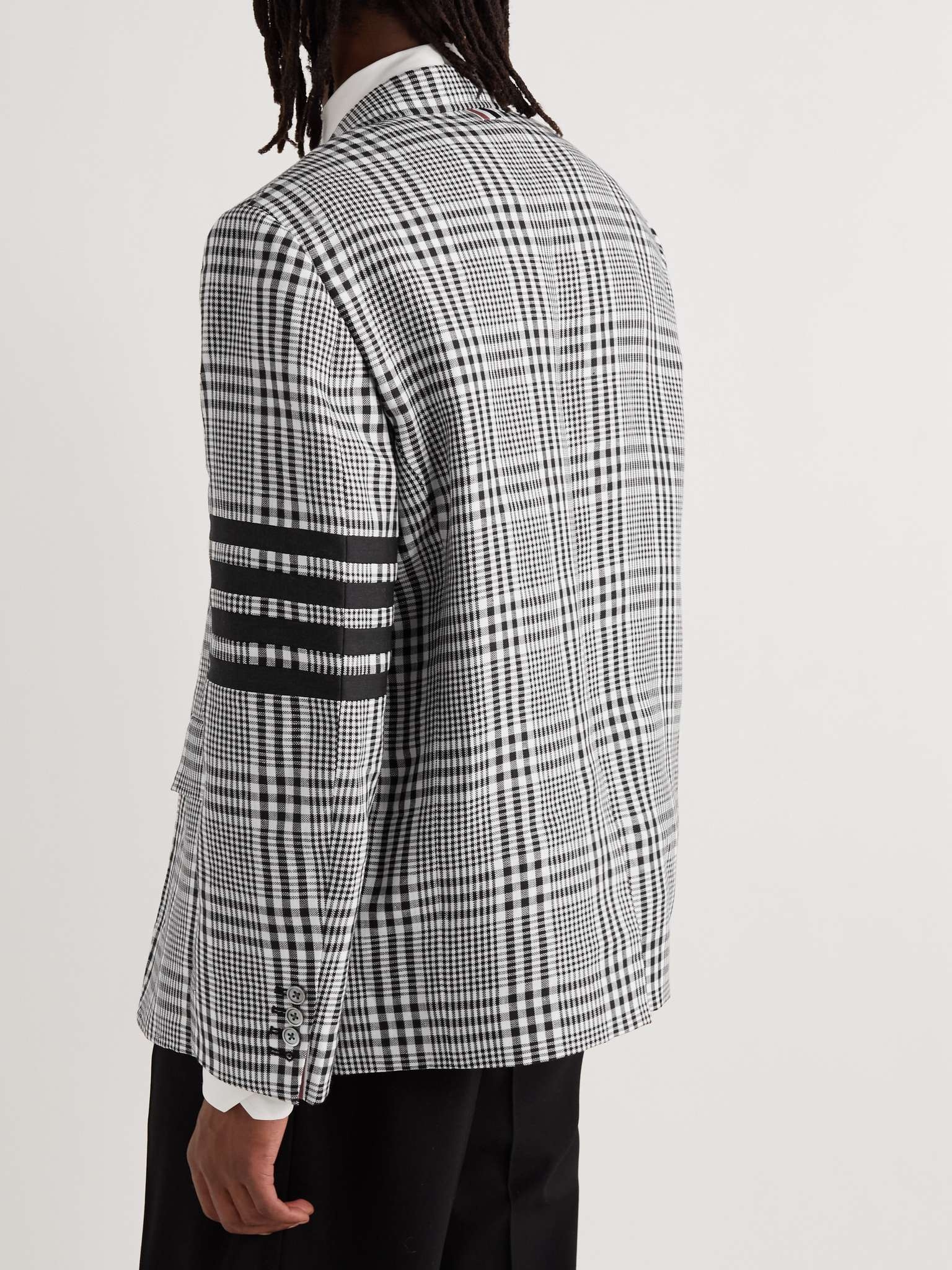 Striped Checked Linen Blazer - 4