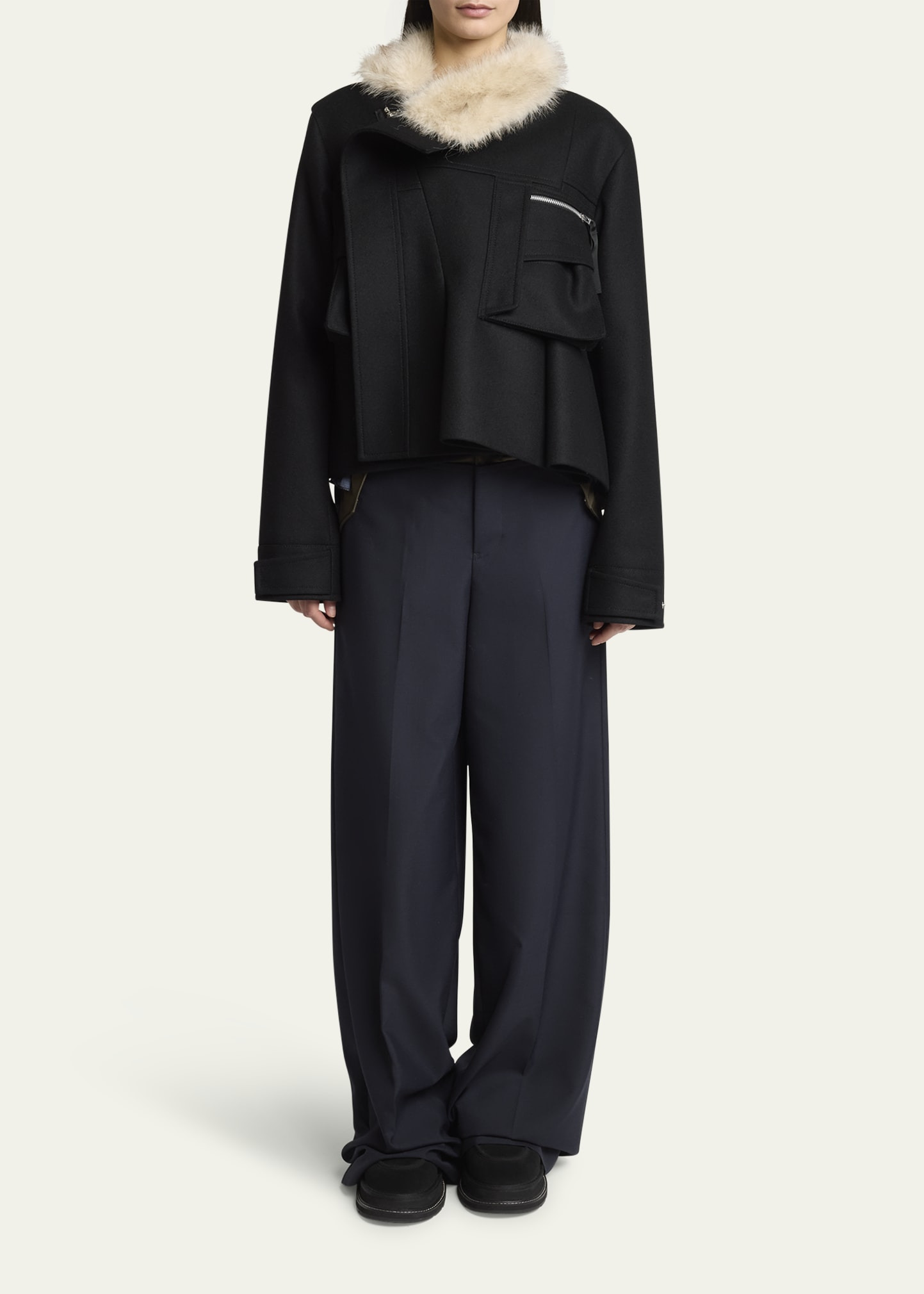 Faux-Fur Collar Wool Utility Jacket - 2