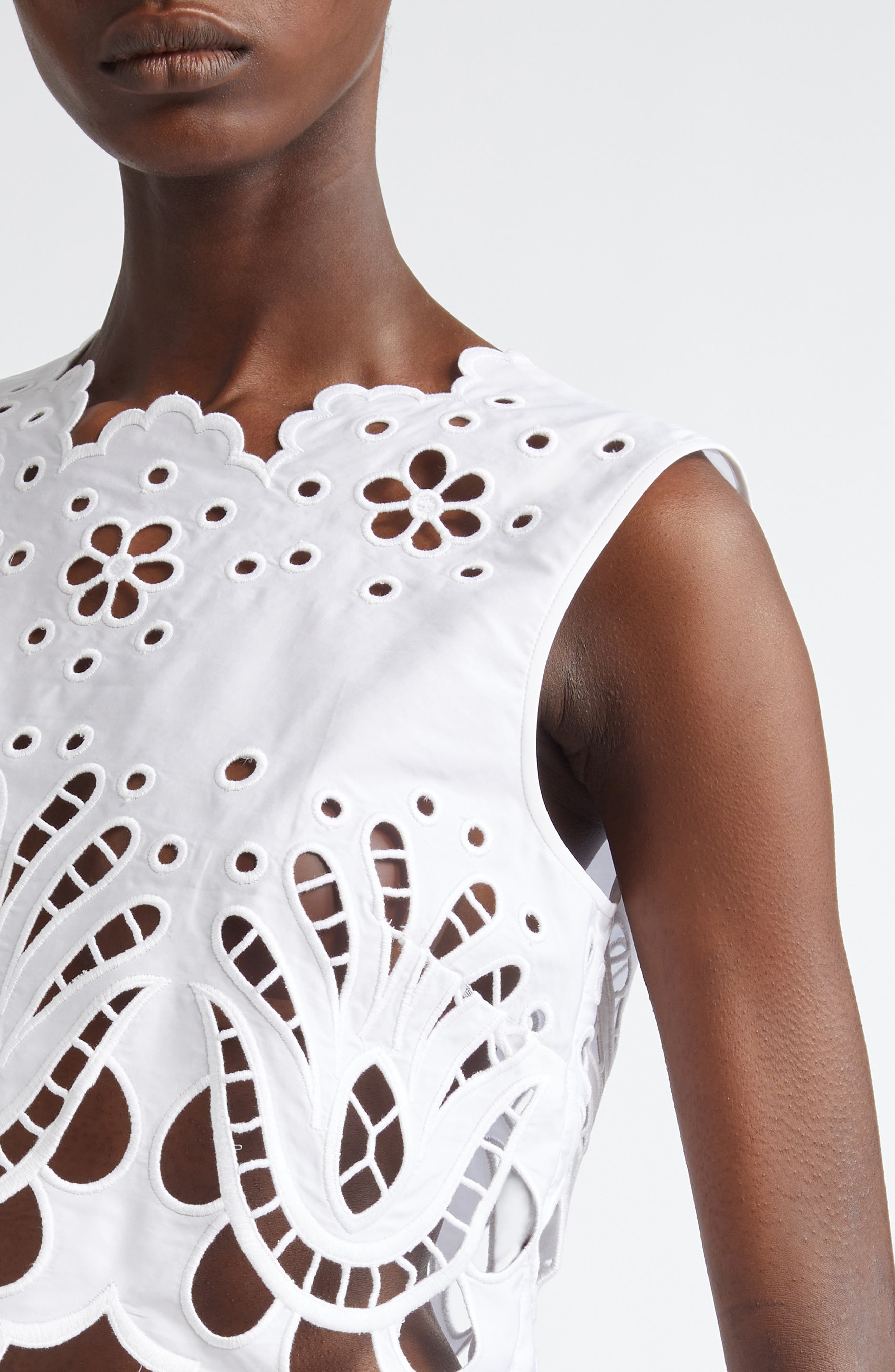 Dolce&Gabbana Embroidered Eyelet Crop Top in Bianco Ottico at Nordstrom - 5