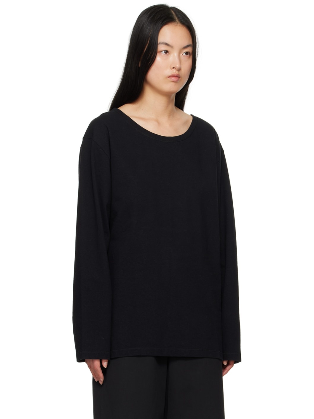 Black Wide Neck Long Sleeve T-Shirt - 2