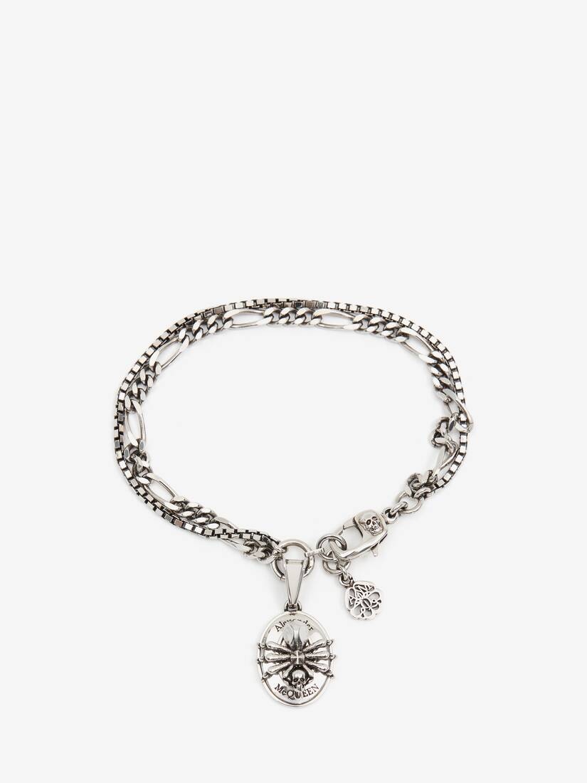 Men's Spider Skull Chain Bracelet in Antique Silver - 1