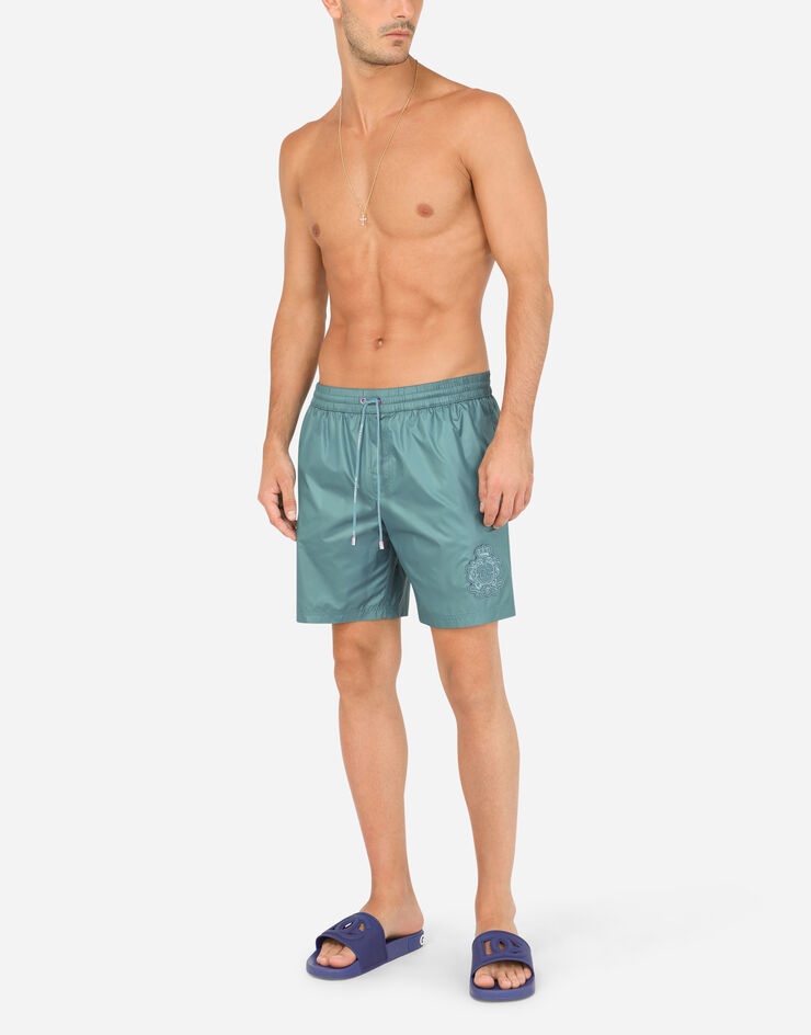 Mid-length swim trunks with heraldic patch - 2