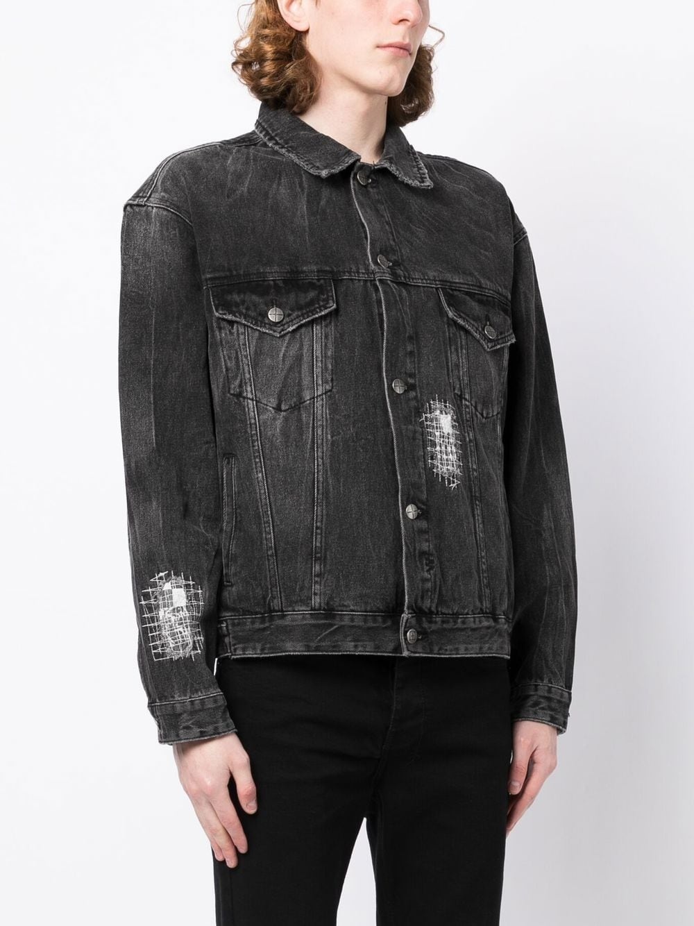 cotton distressed denim jacket - 3