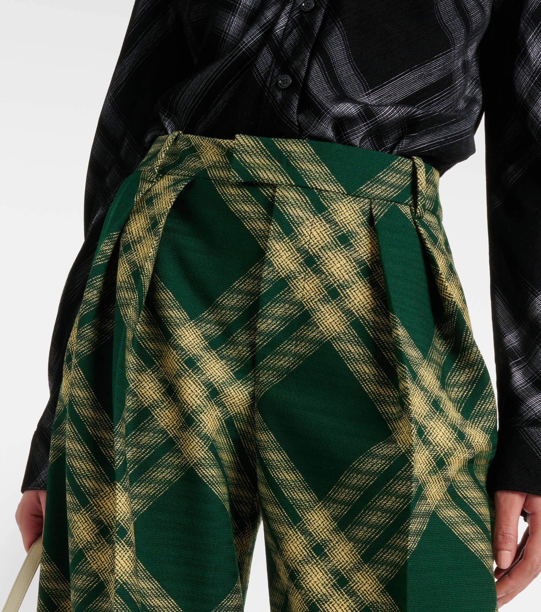 Checked wool twill wide-leg pants - 4