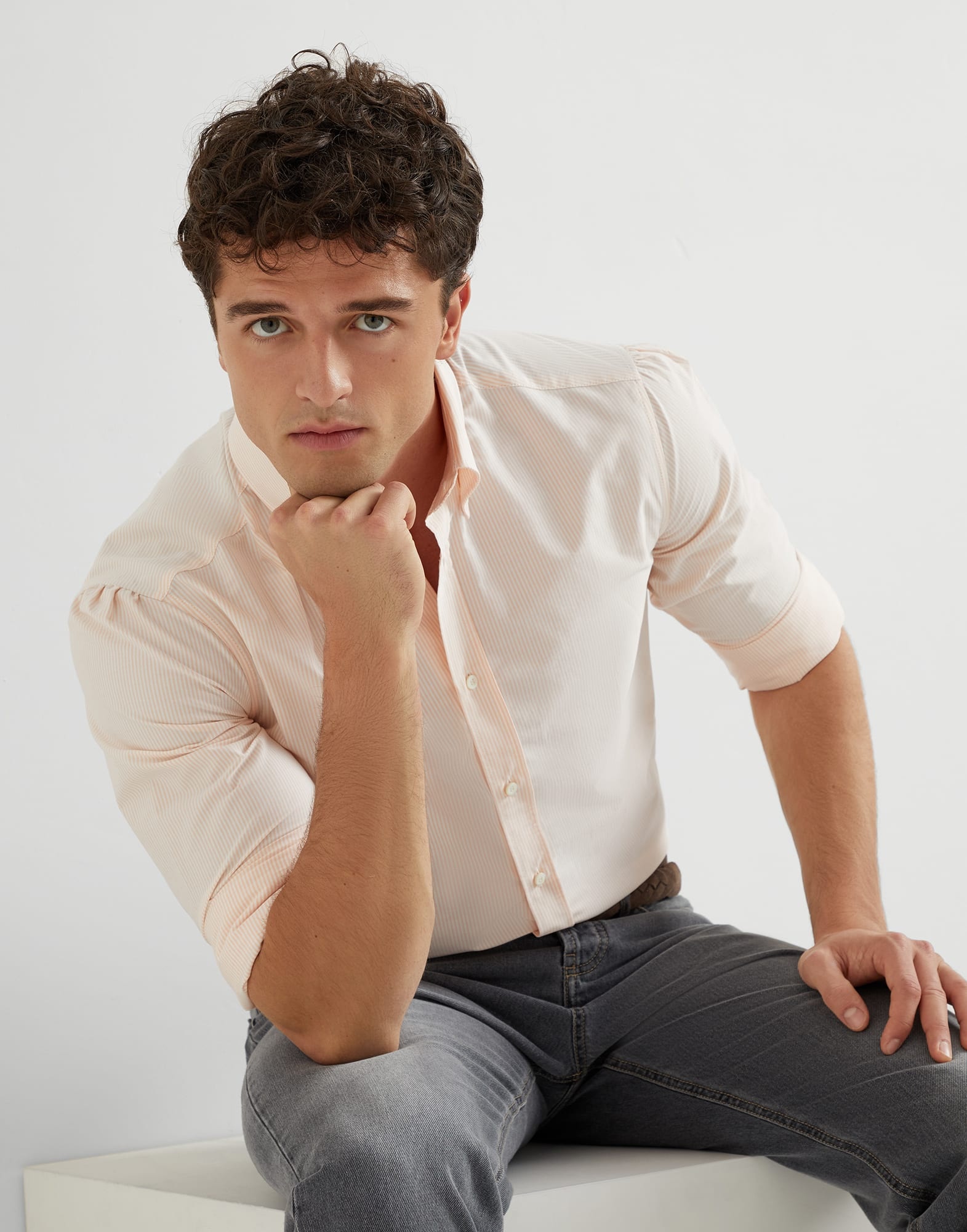Striped poplin basic fit shirt with button-down collar - 4