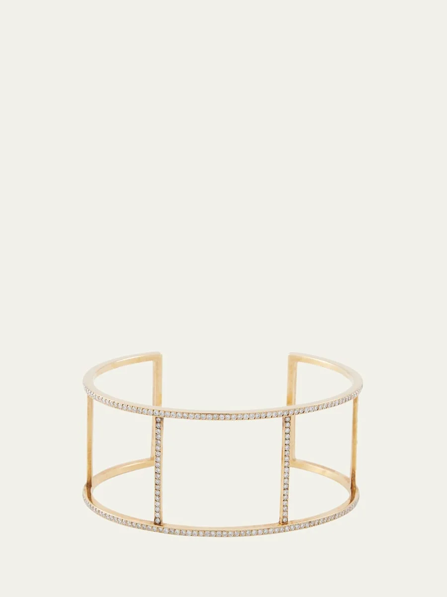 18K Yellow Gold Wire Cuff with Diamonds - 1