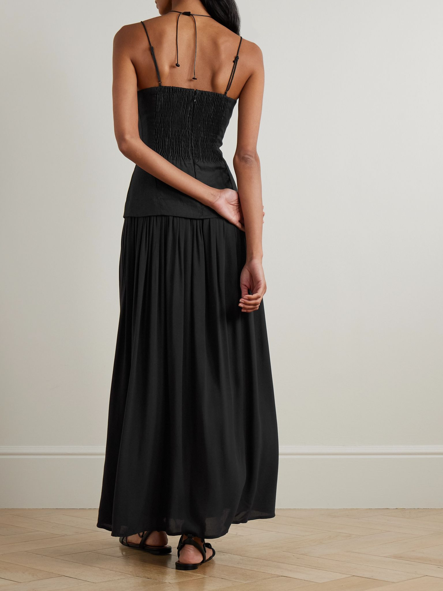 Lenise linen and woven maxi dress Black - 3