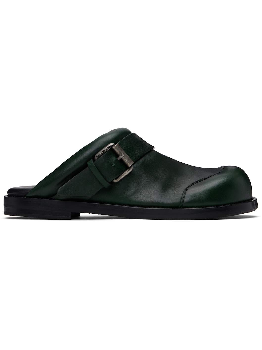 Green Leather Buckle Mules - 1