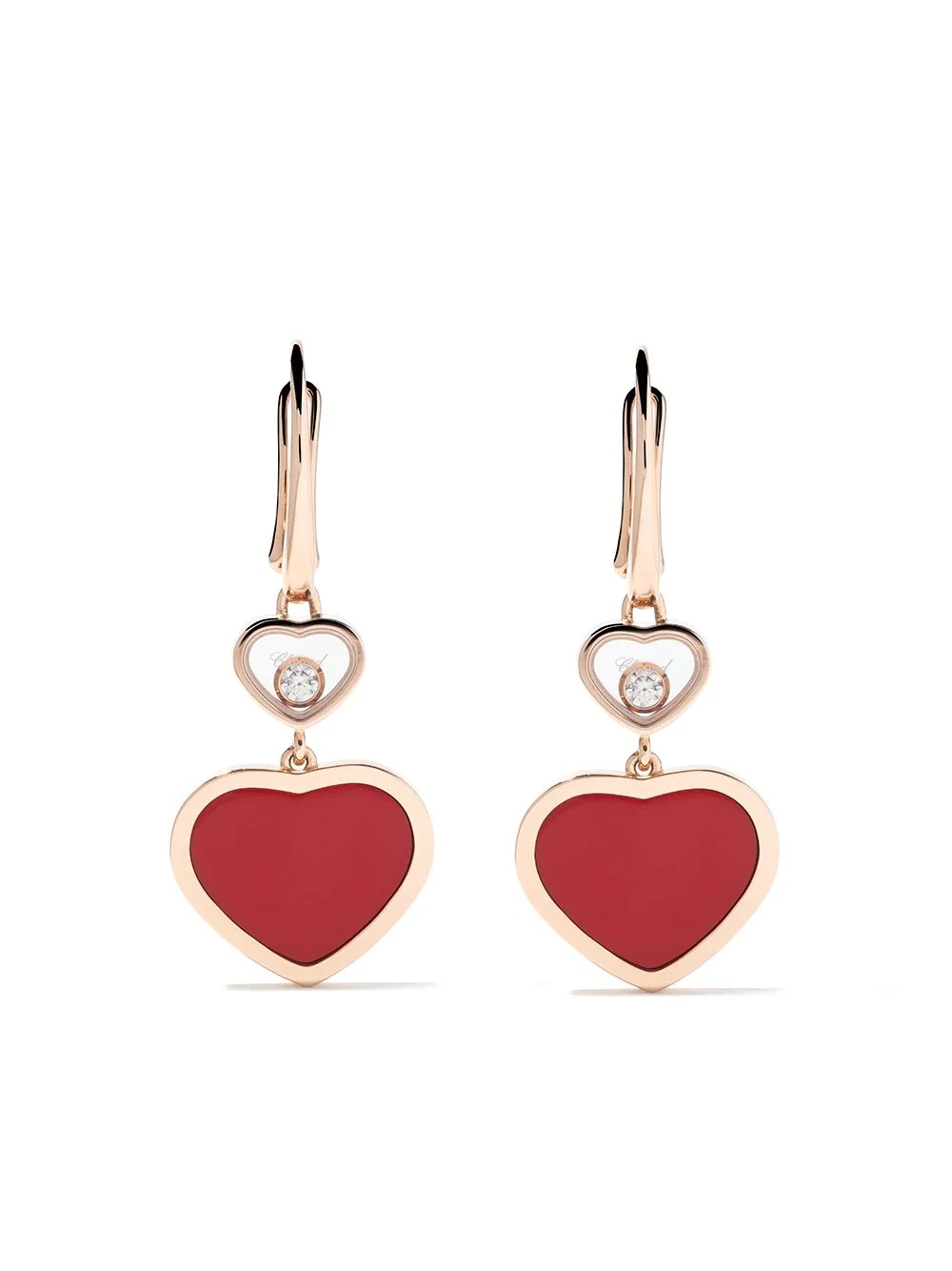 18kt rose gold Happy Hearts diamond drop earrings - 1
