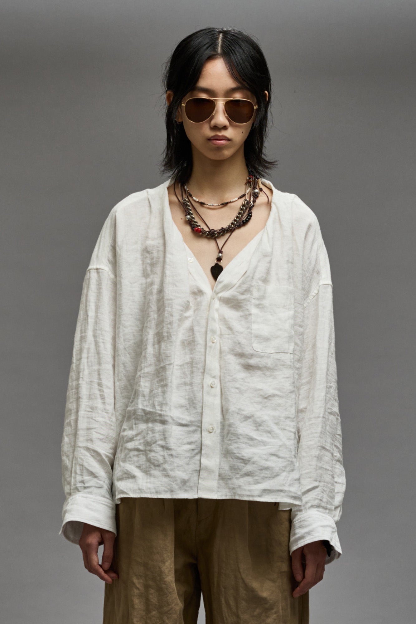 TWISTED NECK SHIRT - WHITE - 1
