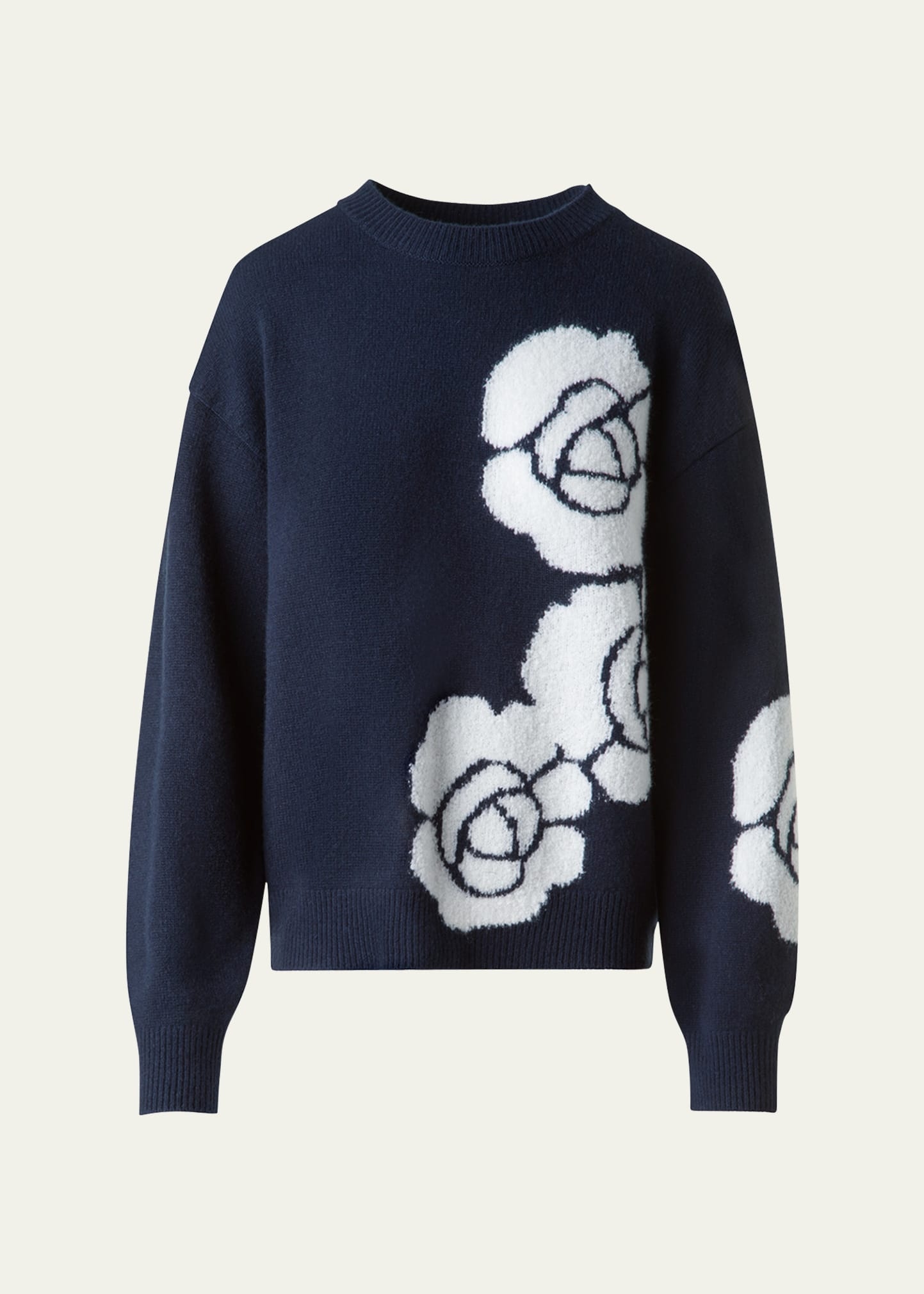 3D Anemone Intarsia Cashmere-Silk Sweater - 1