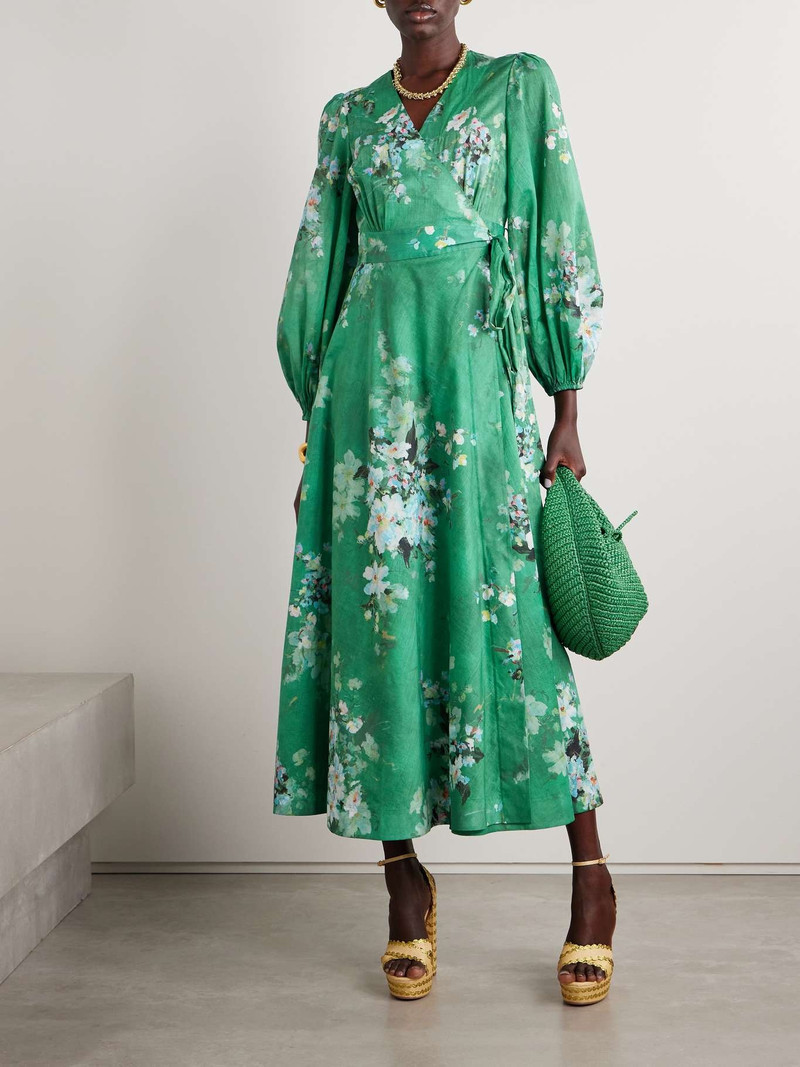 Zimmermann Everley floral-print cotton-voile midi wrap dress Green outlook