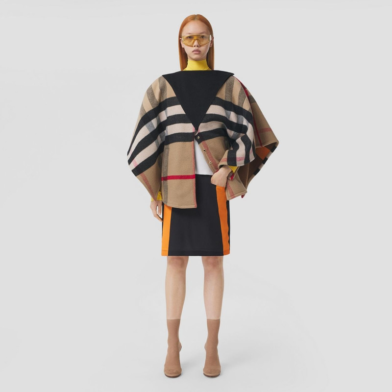 Burberry Cape Overlay Geometric Print Silk Dress outlook