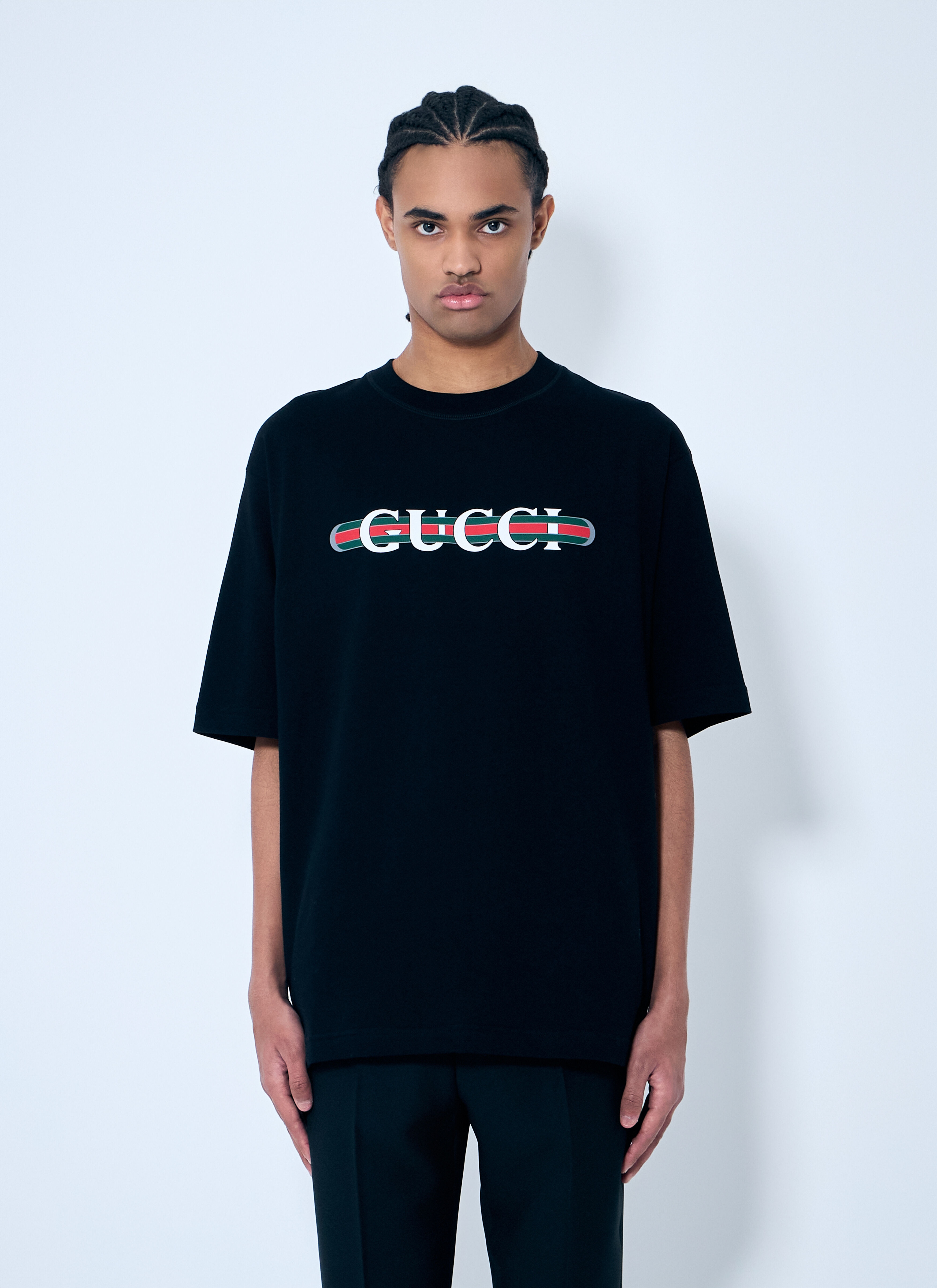 【関税＆送料込み】Gucci T-Shirt With Embossed Logo GucciBlackLogoPrintWashedT-