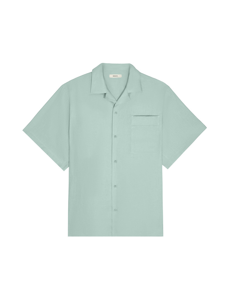 PANGAIA Mens DNA Aloe Linen Camp Collar Shirt - Eucalyptus Blue outlook