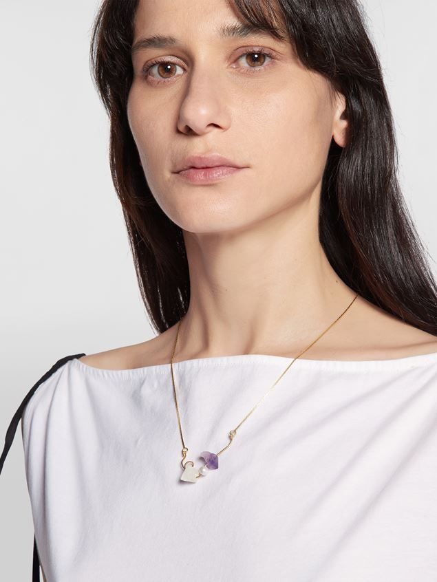 TEARS GOLD-TONE BRASS NECKLACE WITH GLASS AND QUARTZ BEADS - 2