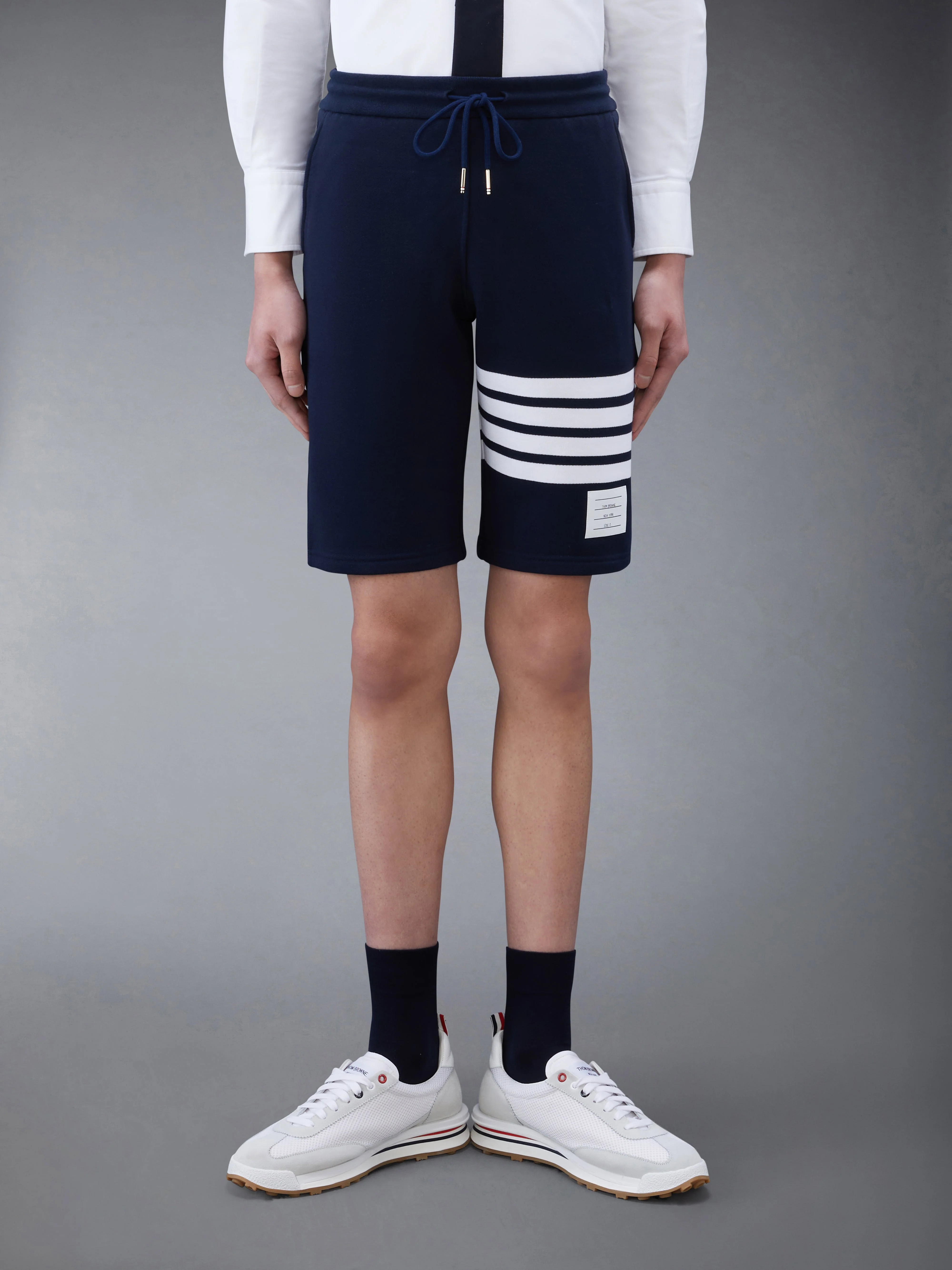 Navy Cotton Loopback Knit Engineered 4-Bar Sweat Shorts - 1
